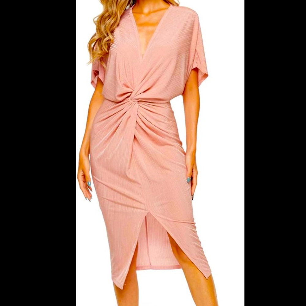 EUC Pink Cocktail Dress With Ruched Detail